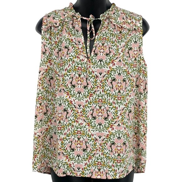 Ann Taylor Loft Women Small Floral Sleeveless Tie-Neck Blouse Top Key Hole New - Picture 1 of 9